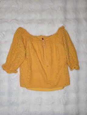 Boho Eyelet Off-shoulder Blouse - Mustard